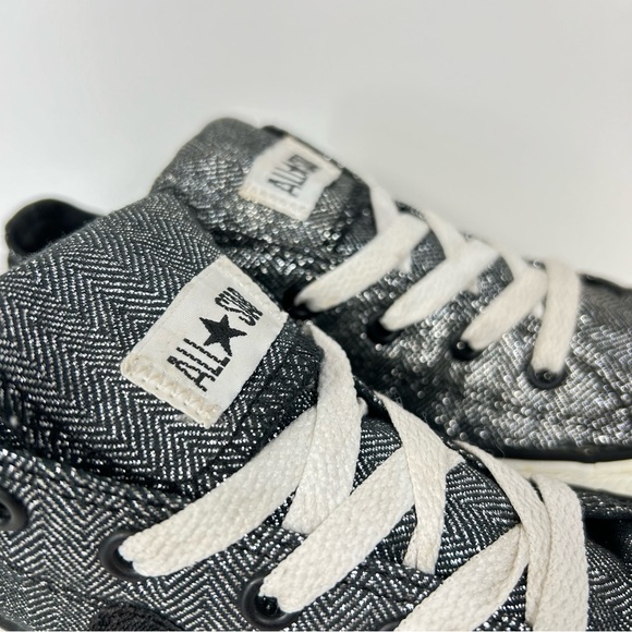 Converse All-Star Metallic/Glitter Silver Sneakers Shoes; Youth/ Junior Size 1 - Picture 5 of 16